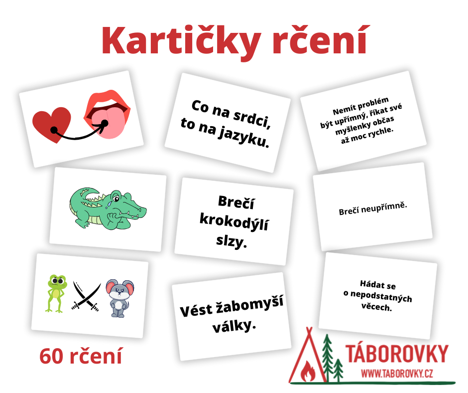 Kartičky s obrázky a textem rčení 